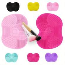 1 tampon de frottage en silicone avec ventouse, tampon de frottage en silicone, outil de beauté, tampon de frottage, tampon de nettoyage de pinceau de maquillage, brosse de beauté de nettoyage quotidien, pinceau de maquillage, tampon de frottage, bol de lavage pliant portable en silicone (style et couleur aléatoires)