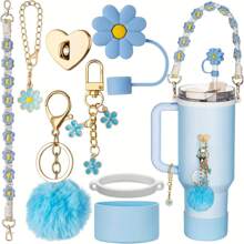 8 pièces Set d'accessoires de tasse pour Tumbler 40oz & 30oz, Tumbler avec sangle de poignée - Comprenant couvercle de paille, sangle de bouteille d'eau, crochet en forme de cœur, manchon en silicone, porte-clés, cadeau idéal pour la Saint-Valentin, pour les activités en plein air, le camping, fournitures pour la rentrée scolaire