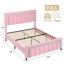 Upholstered Bed Frame With Vertical Channel Tufted Headboard, No Box Spring Needed, Easy Assembly, White/Pink/Black, Twin/Full/Queen/King - 粉色 - 查看 8