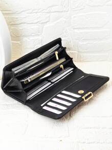 New Women's Soft PU Long Wallet, Fashion Casual Large Capacity Multi-Function Handbag Coin Purse Card Holder Document Organizer, Convenient For Carrying, Suitable As Holiday Gift - Black - View 9