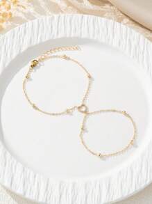 1 件简约立方氧化锆串珠链指节掸子手链，适合女性日常、约会、派对穿着、节日礼物（珠子数量随机） - 金黃色 - 查看 3