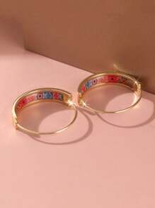 Un par de pendientes de aro vintage con estampado colorido, joyas de boda y vacaciones, regalo del Día de la Madre