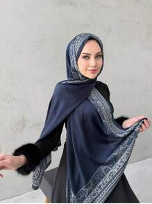 1 stuk Chiffon Hijab bedrukte sjaal, elegante en luxe retro kleur vrouwen hoofddoek sjaal Hijab Abaya accessoires vrouwen sluier