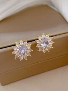 1 Set Stainless Steel Rhinestone Necklace And Earring Set, Minimalist Classic Luxury Jewelry Gift, Suitable For Parties, No Gift Box Included - Gold - View 3