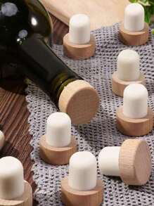 Set de 5 piezas/10 piezas Tapones de botella en forma de T de madera de haya con corcho, tapas de sellado hermético, para cocina, herramientas de bar y conservación de bebidas, decoración de botellas, decoración del hogar, regalo de Navidad, accesorios para tazas, regalos para amigos, regalos para la familia, fiesta de Navidad