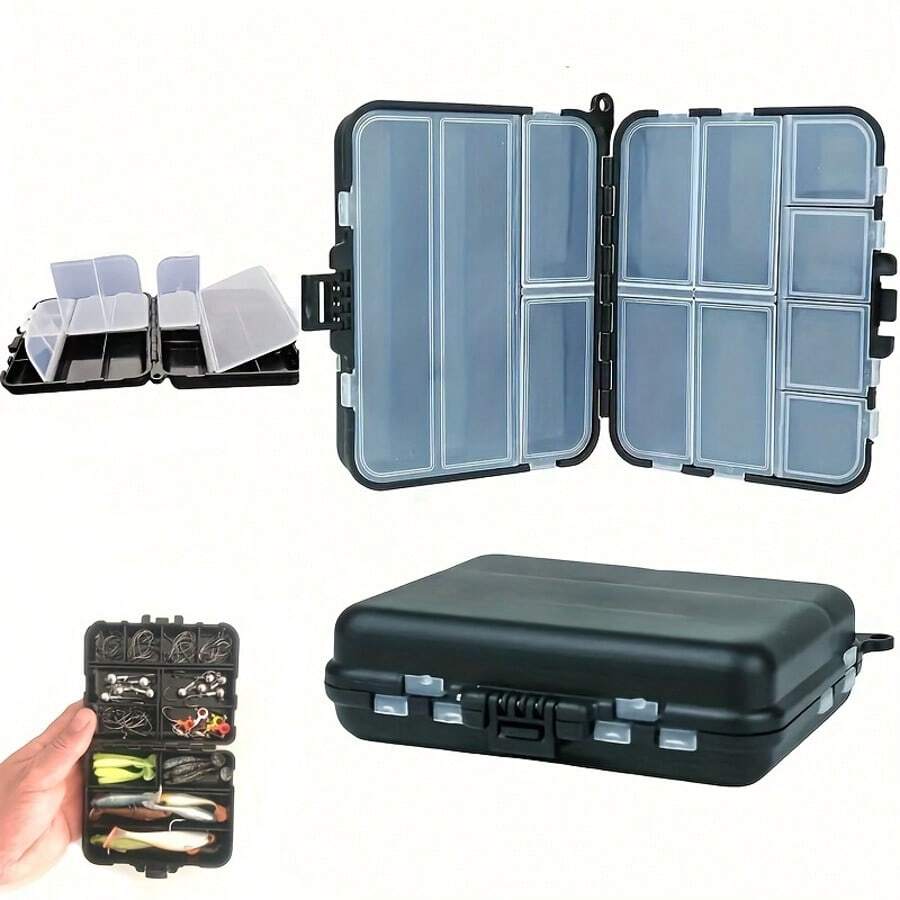 1 pieza Caja de pesca con varios compartimentos, organizador portátil para señuelos, anzuelos y cebos