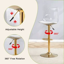 MUUOKY Modern Minimalist Acrylic Bar Stools With Mid Back, Set Of 2, Can Rotate 360 ° And Adjust Lifting, PET Backrest And White PU Seats, Transparent Adjustable Swivel Airlift Barstools, Counter Height Bar Chairs For Kitchen Dining Pub Cafe, And Front Desk Cashiers - 金色 - 查看 5