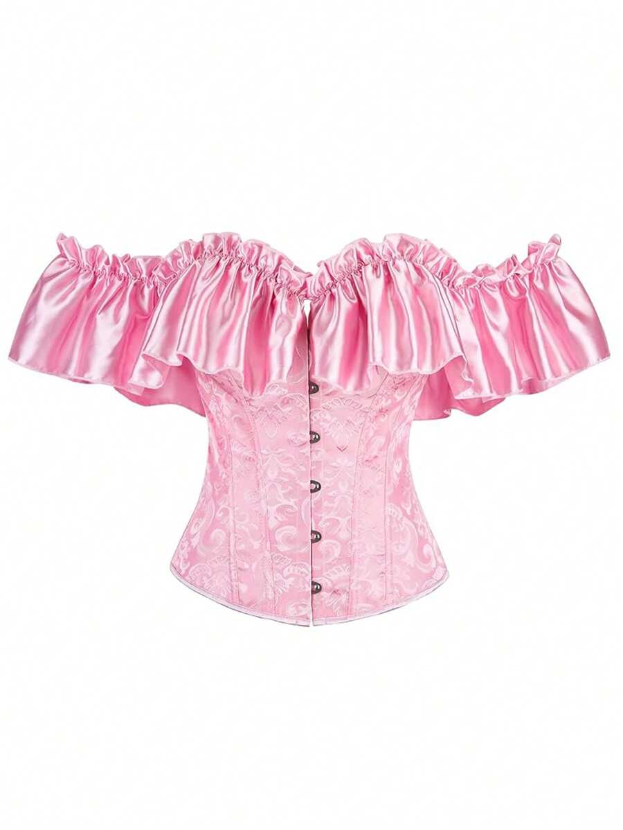 Alivila.Y Fashion Womens Vintage Off Shoulder Corset Bustier Lace Up Boned Overbust Corset Renaissance Corset Tops For Women - Hồng - Xem 1