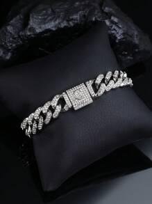 1pc Shiny Cuban Link Letter Bracelet, Fully Paved With Rhinestones, Unisex Hip-Hop Style Multi-Layer Plated, Perfect Gift For Valentine's Day/Anniversary/Birthday/Mother's Day/Father's Day - A - View 22