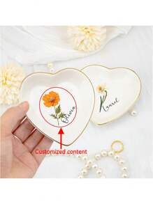 1PC Personalised Customised Heart Shaped Birthstone Ring Tray With Name, Ceramic Jewellery Tray Suitable For Girlfriends/Mothers/Sisters, Bridesmaid Bridal Jewellery Storage Tray, Storage Tray, Mother's Day Customised Gift For Her