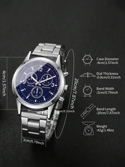 1pc Business Eye Numeric Scale Dial Classic Quartz Wrist Watch, Not Including Horloge Box view 3