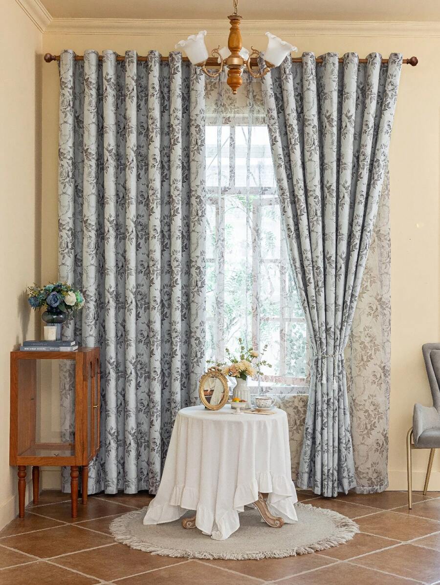 1 件全新花卉鸟图案 100% 遮光双层复合窗帘，家庭隔热，适用于客厅、卧室、办公室、派对和日常装饰 - 彩色 - 查看 1