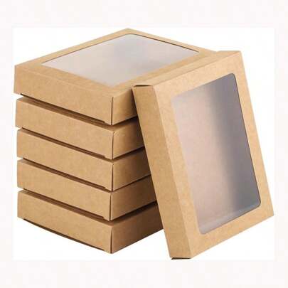 10 piezas Cajas de embalaje con marco de postales de papel kraft, caja de almacenamiento de tarjetas de felicitación de vacaciones, cajas plegables para exhibición de galletas y dulces con ventana