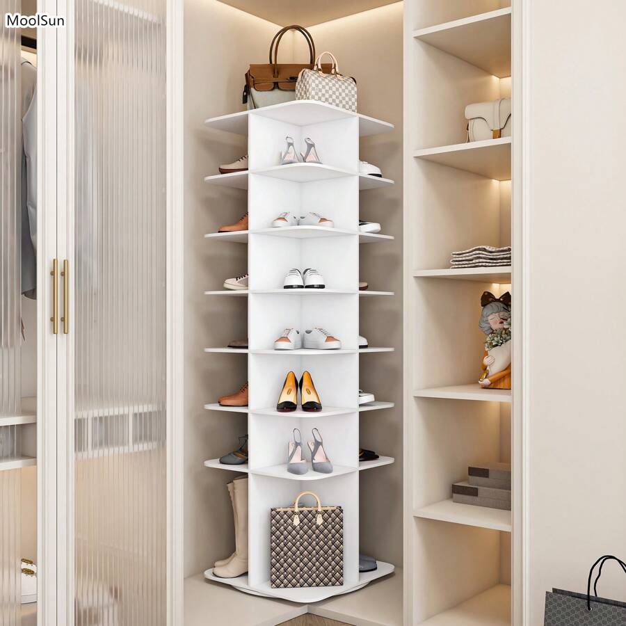 MoolSun 6/7-Story Rotating Display Rack,Self-Supporting 360 ° Rotating Shoe Organizer, High Sole Design ,Storage Rack, Rotating Shoe Display, 360 Degree Storage Circular Rotating Display Rack, Bag Rotating Display Rack,Suitable For 24/28 Pairs Of Shoes (6/7-Story White)Suitable For Entrance, Bedroom, Living Room, Office, Conference Room Rotating Storage Platform. - B2(7層白色) 高底設計 - 查看 1