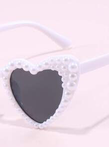 1pc Unisex & Kids Heart-Shaped Pearl Cute Fashion Glasses - Outdoor Travel Beach Personalized Accessory - Runway Party Decorative Glasses - White - View 4