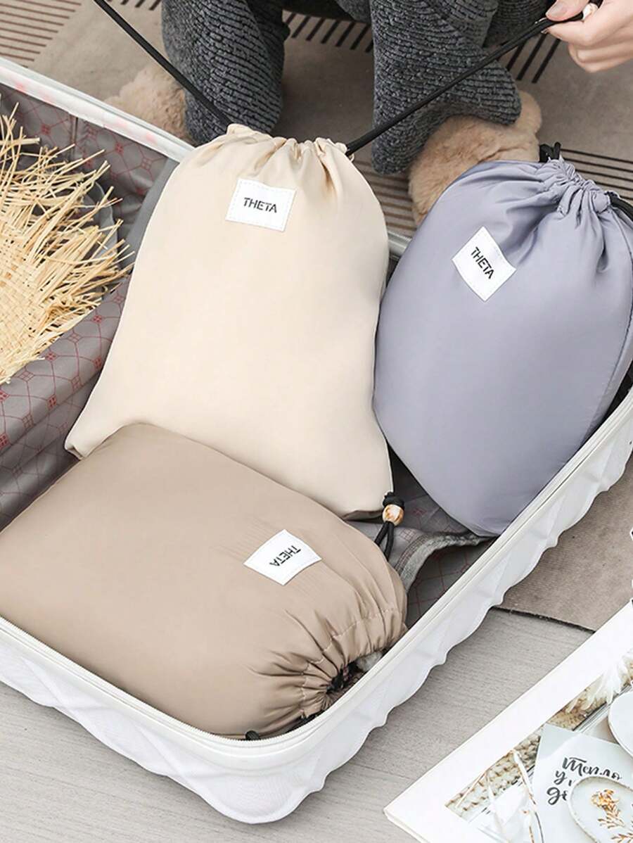 3pcs/Set Travel Portable Storage Bags, Multifunctional Drawstring Large Capacity Lingerie Organizer Bags, Minimalist Dust-Proof Pouches - As Picture - View 1