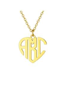 定制心形字母项链，个性化俱乐部徽标项链，3 字母组合不锈钢吊坠项链，百搭日常配饰，女孩时尚首饰 - 彩色 - 查看 2