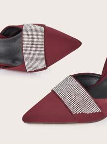 2024新款女士水钻尖头高跟鞋（鞋面随机裁剪） - 酒紅色 - 查看 4