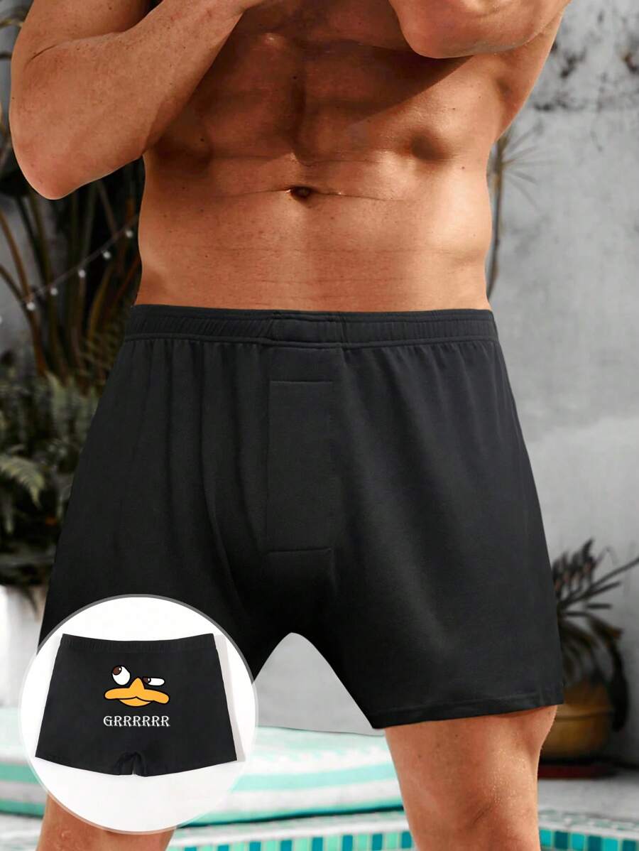 Men's Black Arrow Underwear Briefs With Cute Duck & Text Print On Buttocks, Comfortable & Skin-Friendly Stretchy Everyday Underwear