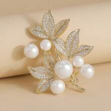 1pc Fashion Faux Pearl & Rhinestone Leaf Shape Brooch Pin, Versatile Suit Accessory Dress Accessories Pin For Clothes Bag Charm School Office Accessories Shirts Jacket Jewelry Christmas Halloween Clothes Pin Funny Cute Teacher Gifts Costume Accessories Bag Charms - View 2
