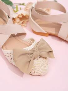 女童春季时尚尖头平底鞋，青少年学生平底户外休闲鞋，蕾丝白色尖头时尚鞋，舒适休闲鞋，适合婚礼 - 杏色 - 查看 3