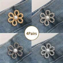 1/2/4 pares de hebillas de cintura con diseño floral, ajustadores de cintura para faldas y pantalones vaqueros - Hebillas desmontables para ajustar el tamaño de la cintura de pantalones y faldas sin necesidad de coser, herramienta perfecta para ajustar la cintura