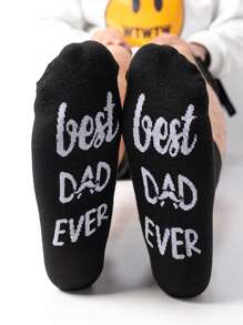 1 Pair Unisex Floral Pattern Design Socks, Men Women Sports Socks With Bottom Letter Black Fashionable Mid-Calf Crew Socks