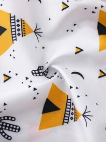 2pcs Boys Toddler Casual Cartoon Excavator Print White Short Sleeve Top And Yellow Shorts Set, Suitable For Outing, Holiday, Party, Home Wear In Summer