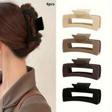 4pcs Elegant Solid Color Hollow Out Hair Claw Clips Large Rectangular Hair Grab Clips Non Slip Ponytail Holders For Women - Multicolor - View 1