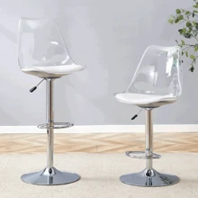MUUOKY Modern Minimalist Acrylic Bar Stools With Mid Back, Set Of 2, Can Rotate 360 ° And Adjust Lifting, PET Backrest And White PU Seats, Transparent Adjustable Swivel Airlift Barstools, Counter Height Bar Chairs For Kitchen Dining Pub Cafe, And Front Desk Cashiers - Bạc - Xem 3