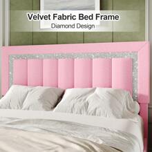 Upholstered Bed Frame With Vertical Channel Tufted Headboard, No Box Spring Needed, Easy Assembly, White/Pink/Black, Twin/Full/Queen/King - 粉色 - 查看 2