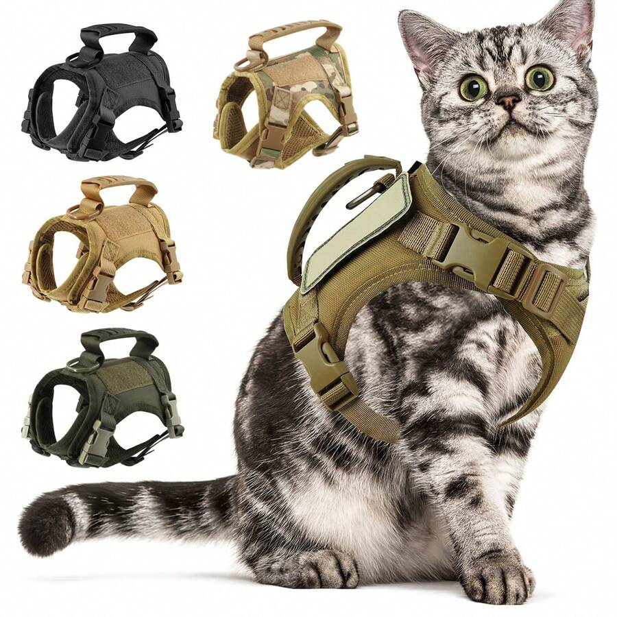 1 Pc Tactical Pet Harness - Adjustable Size, Soft Mesh Pet Harness Suitable For Large Cats And Small Dogs, Leash For Walking And Escape Prevention