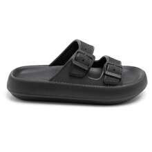 Slide Sandals With Double Buckle Straps And Chunky Sole For Casual Wear - Black - View 2