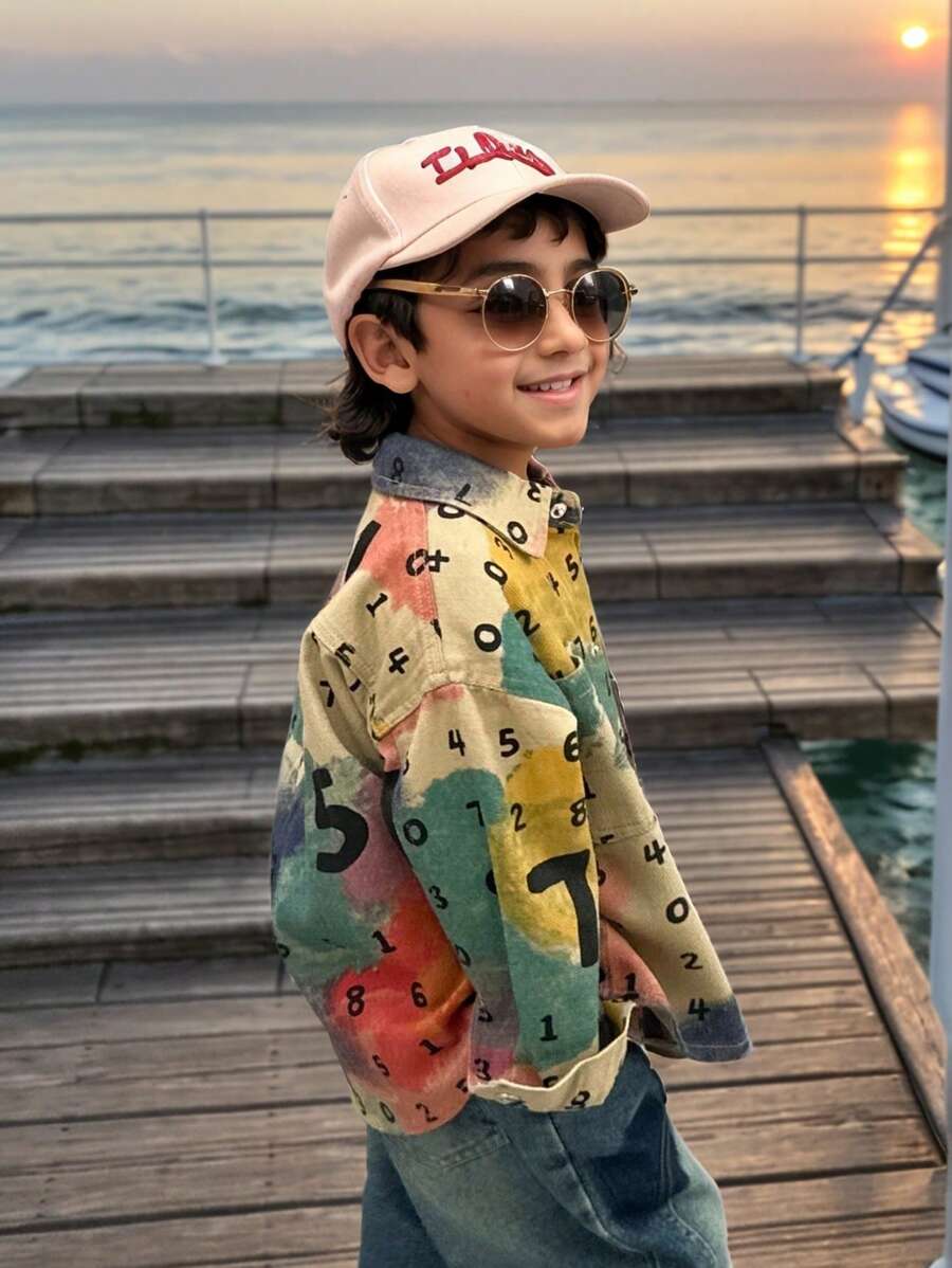 春季小男孩字母印花休闲衬衫