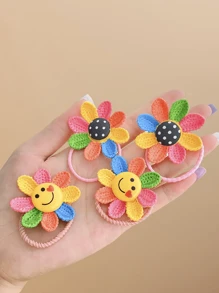2pcs Cute Sunflower Cartoon Hair Scrunchies Elastic Hair Ties, Gift For Girls (Random Style Shipping Without Backing Card Due To Handmade) - 2PCS - View 6