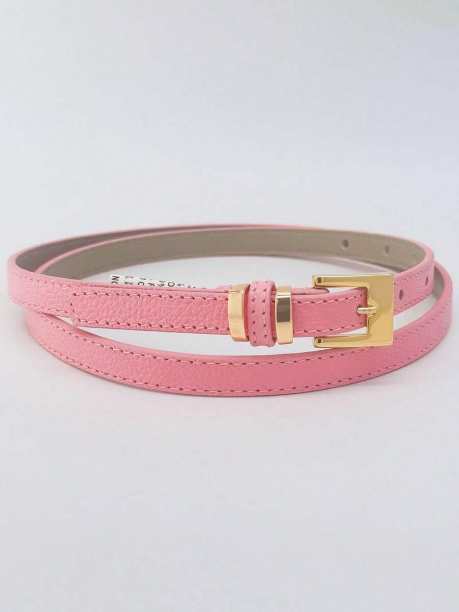 Women's Genuine Leather Belt With Gold Square Buckle - 淺粉色 - 查看 1