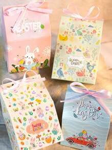 12 Stücke Geschenkboxen mit Schleife für Ostern, Cartoon Osterhase & Eier & Möhren Design Geschenkpapierboxen, ideal als Partyfavors für Frühlingsthemen, Heimdekoration & Osterfeierlichkeiten