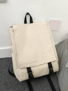 大学生防水翻盖货运风格背包，纯色休闲背包，旅行包， - 米色 - 查看 1