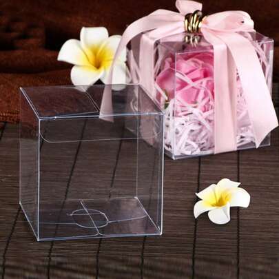 50/20/10pcs Transparent Gift Boxes, PVC Plastic Clear Square Boxes, Suitable For Candle Packaging, Party Supplies, Wedding Decorations And Gift Packaging - Reusable, Multipurpose Containers, Easter, Mother's Day, Party Favor Boxes, Small Business Supplies, Packaging Boxes, Wedding Decor, Weddings, Gift Boxes