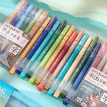 6 支/套大容量硬笔尖书法绘画笔，多色组合，墨水颜色鲜艳，书写均匀，极具吸引力，适合做笔记 - 学生分层彩色绘图笔 - 闪光凝胶笔，塑料，可覆盖而不易渗色，适合学生书写、DIY 绘图、送给朋友的开学礼物