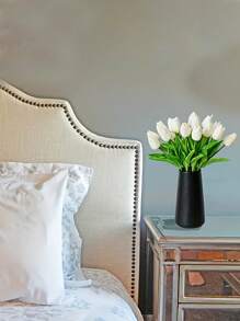 10 قطع من الزهور البيضاء الأنيقة الاصطناعية - ساق بلاستيكية ريالية ، مثالية لعيد الحب ، إكليل الربيع ، باقات الزفاف ، ديكور المنزل والمكتب والحفلات ، لا تحتاج إلى طاقة أو بطارية