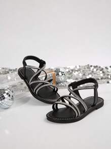 2025 新款罗马公主水晶装饰凉鞋，百搭平底轻便休闲沙滩鞋，适合女孩