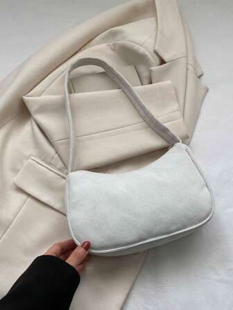 1 st enfärgad manchestermaterial Dragkedja Moderiktig axelhandväska