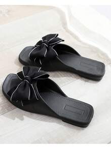 Sandal Selop Datar Lembut untuk Wanita, Sandal Nyaman dengan Pita, Edisi Musim Panas 2024 Terbaru, Pakaian Pantai - Hitam - View 9