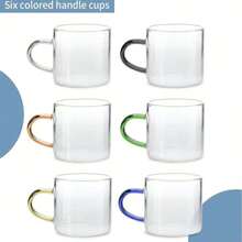 Juego de 6 piezas/12 piezas Vasos de vidrio transparentes con mango de colores, con resistencia a altas y bajas temperaturas, aptos para uso doméstico, oficina, KTV, tomar té, agua, bebidas, café concentrado y talla grande.