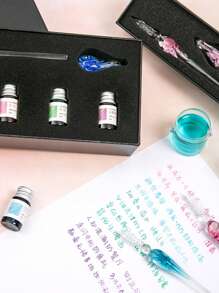 Handmade Crystal Glass Dip Pen Set, Student Stationery Glass Pen, Crystal Glass Pen Gift Set Back To School