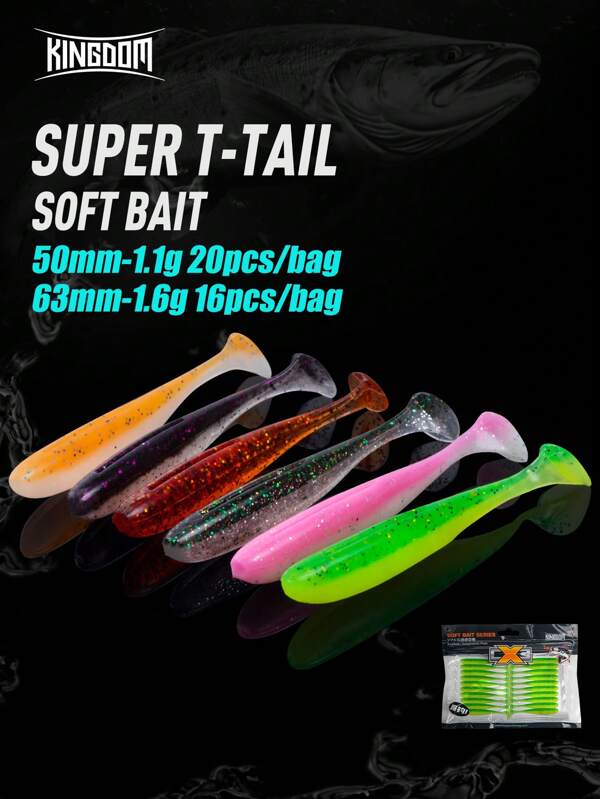 KINGDOM 20 pièces / 16 pièces Appâts souples en silicone KINGDOM Shiner, leurres pour poissons de mer, Wobblers de 50 mm et 63 mm. Accessoires de pêche artificiels