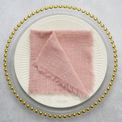 12pcs Square Soft Cloth Napkins, Plain Solid Color, 32*32cm/12.6*12.6inch, With Fringe, Country Style, Suitable For Easter Spring Kitchen Dining, Baby Shower, Wedding Party Decoration, Washable