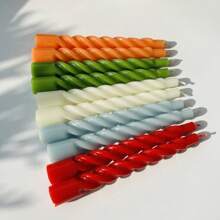 1 caja con 2 piezas de velas en espiral tipo taper, de 6.7 pulgadas/17 cm, diámetro de base de 2 cm, con un tiempo de quemado de 4 horas, sin goteo, diseño en forma de taper, sin fragancia, para decoración de fiestas, bodas y cenas - Multicolor - Ver 4