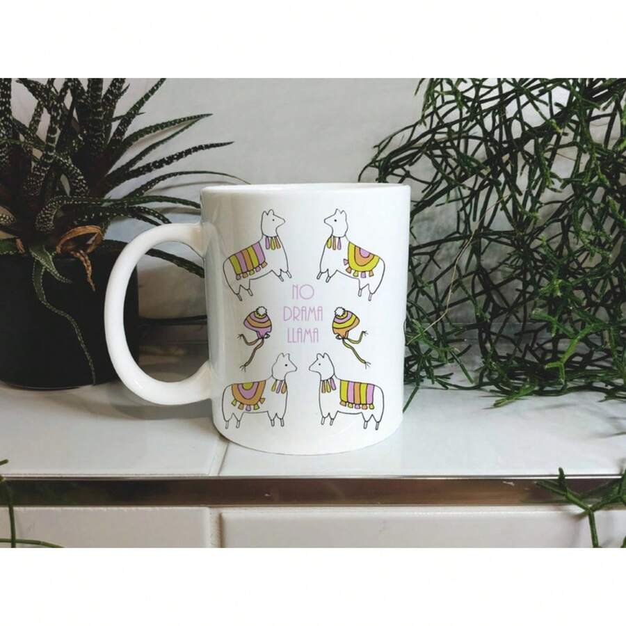 Taza de café con Llama, taza bonita de Llama, regalo con chiste de Llama, taza de "Sin Drama Llama", regalo para amante de las Llamas, taza divertida de animal, regalo para amiga, para ella - Taza de cerámica para café de 11oz - Regalo para el Día de San Valentín, Cumpleaños, Día de la Mujer, Idea de regalo para el Día de Pascua para papá, mamá, amigos, novia, novio - por defecto - Ver 1